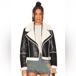 NEW Superdown Black and White Fur Leather Jacket